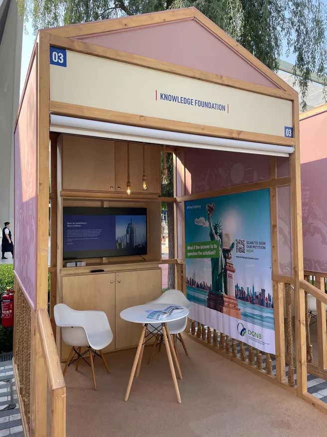 DGNB stand at COP28: contact point for climate-neutral construction. Image: Sebastian Clark Koth